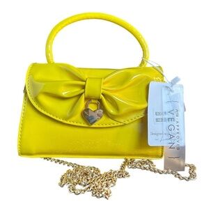 New Spring Yellow Vegan Leather Handbag with Gold Chain